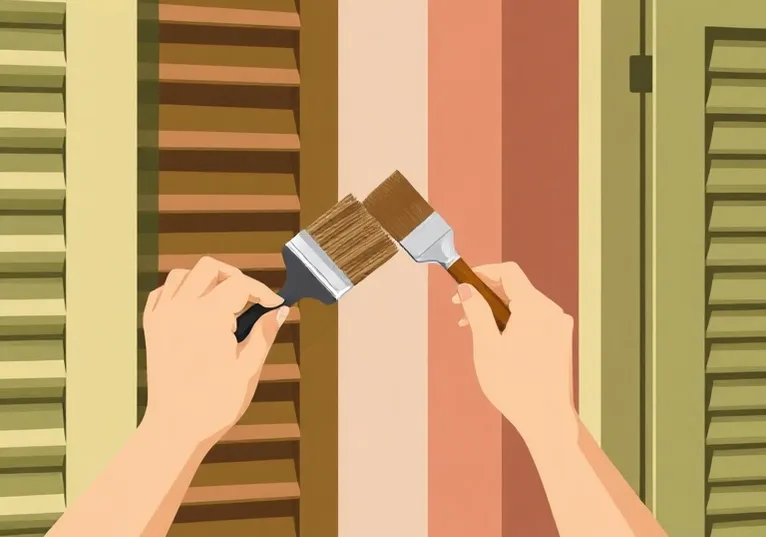Mise en peinture au pinceau de volets et d'encadrements en bois