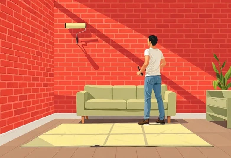 Peintre appliquant la peinture au rouleau sur un mur de salon